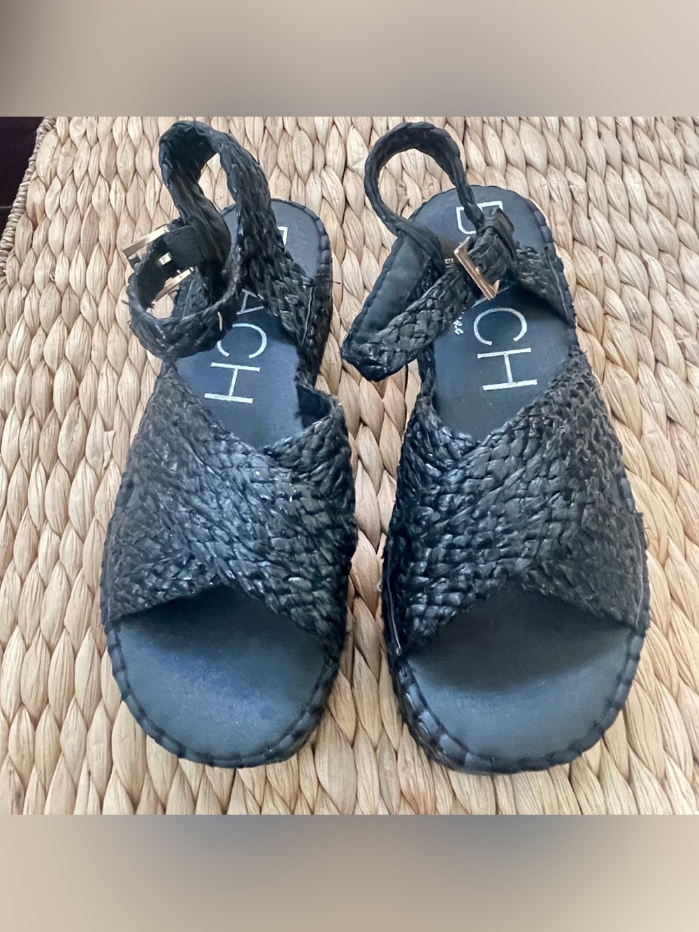 BEACH by Matisse Sunshine Raffia Cut Sole Black sandals 7M